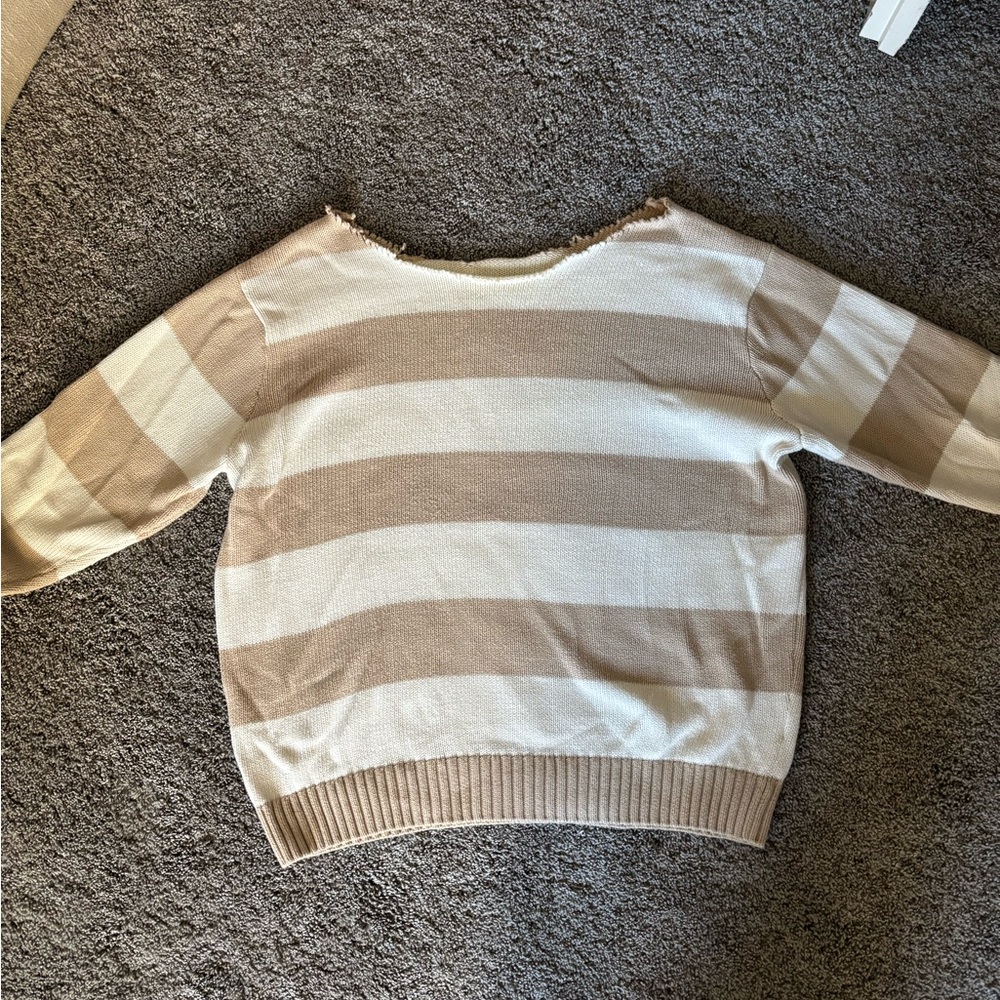 Brandy Melville Beige and Cream Off-the-Shoulder Sweater